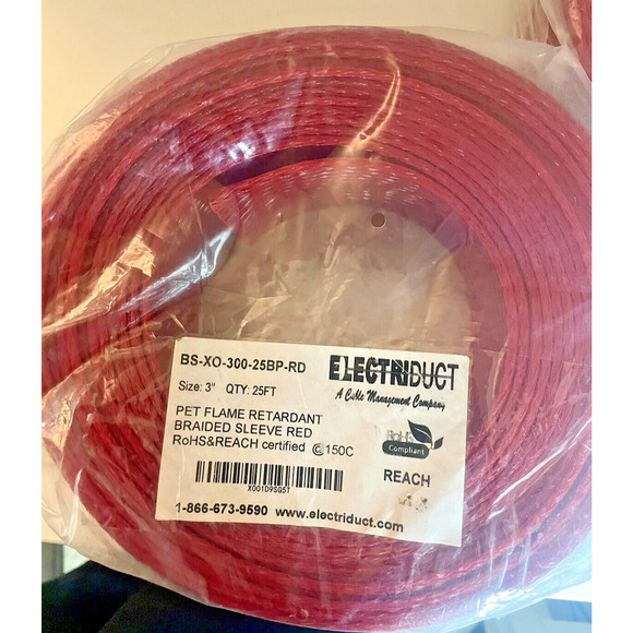 3" Expandable Wire Sleeve – 25ft Red PET Braided Cable Organizer - Picture 2 of 2